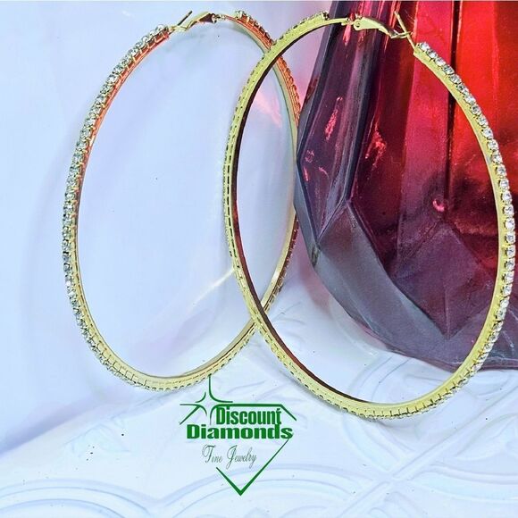 White Baguette Diamond 14K Gold Hoop Earrings 925 Silver - Picture 12 of 14